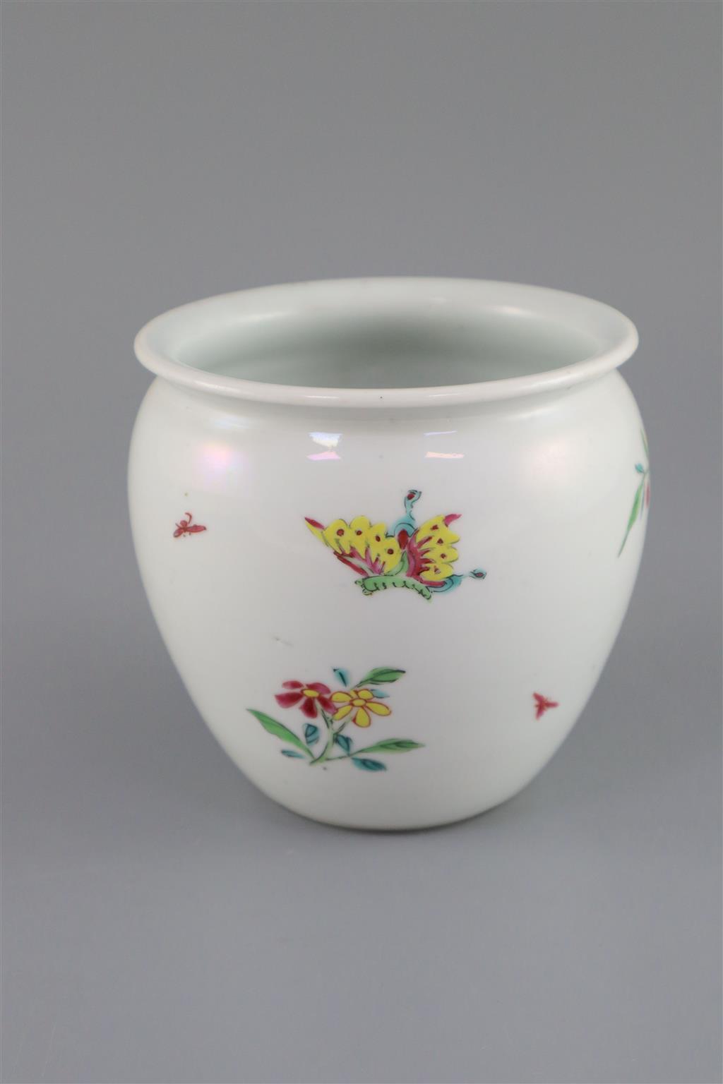An unusual Chinese famille rose small jardiniere, Qianlong period, 11cm high, 12cm diameter